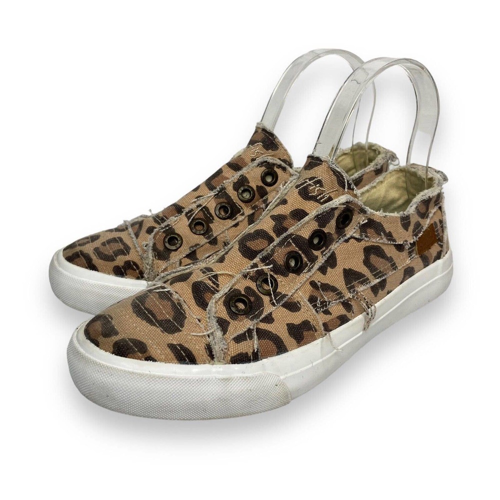 Blowfish Malibu Cheetah Leopard Print Canvas Slip On Sneakers Size 7.5 Raw Hem